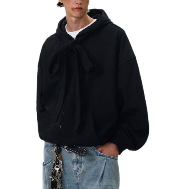 Jerolenea - Effen hoodie met strik aan de voorkant en rits