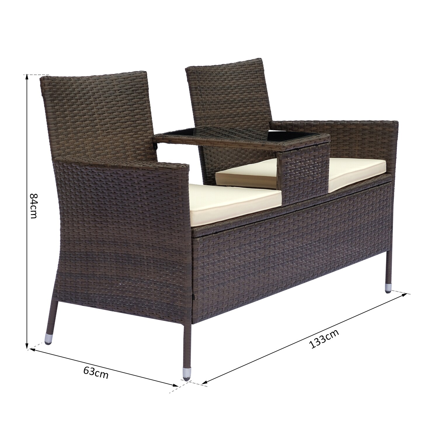 Outsunny Polyrattan Gartenbank 133 x 63 x 84 cm (LxBxH)