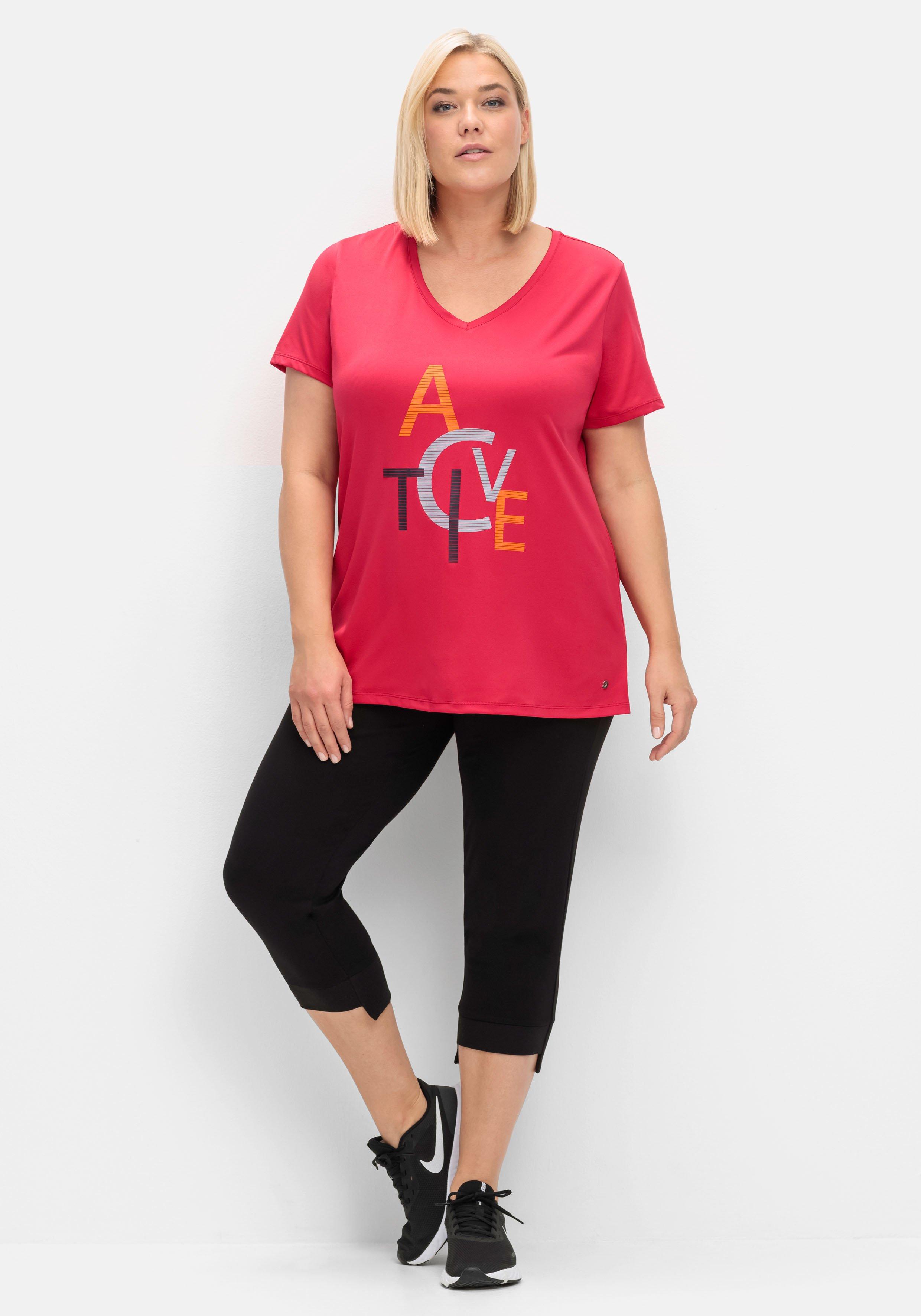 Funktionsshirt mit V-Ausschnitt und Frontdruck