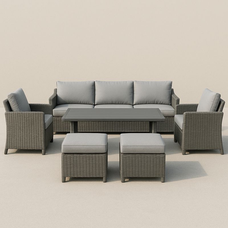 Gartenmöbel-Set Grau Polyethylen Geflecht Aluminium Tisch