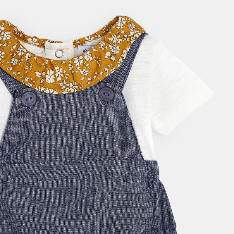 Ensemble t-shirt et salopette bébé fille bleue Absorba Bleu