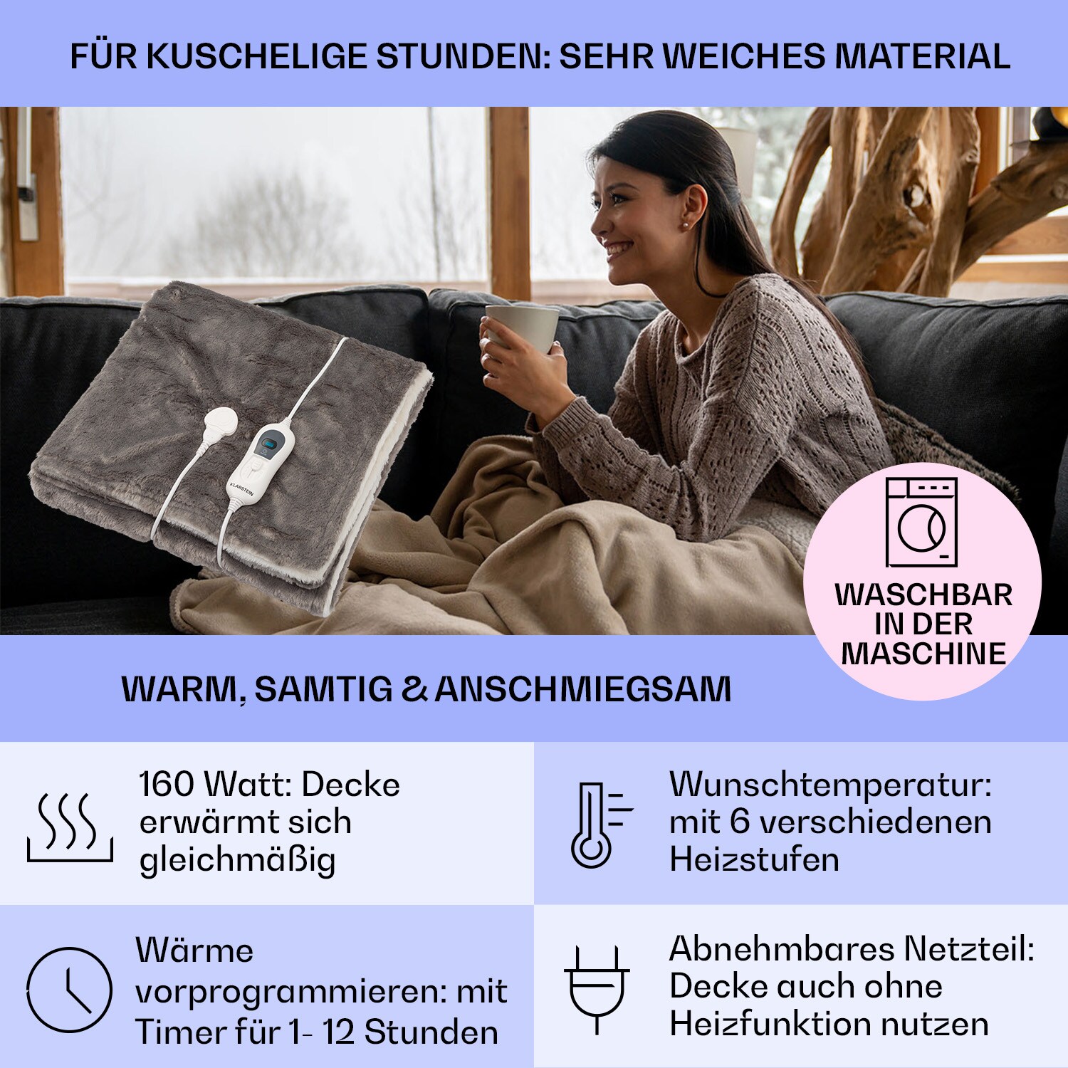 Dr. Watson SuperSoft Heizdecke 120 W 180 x 130 cm Teddy-Plüsch Creme