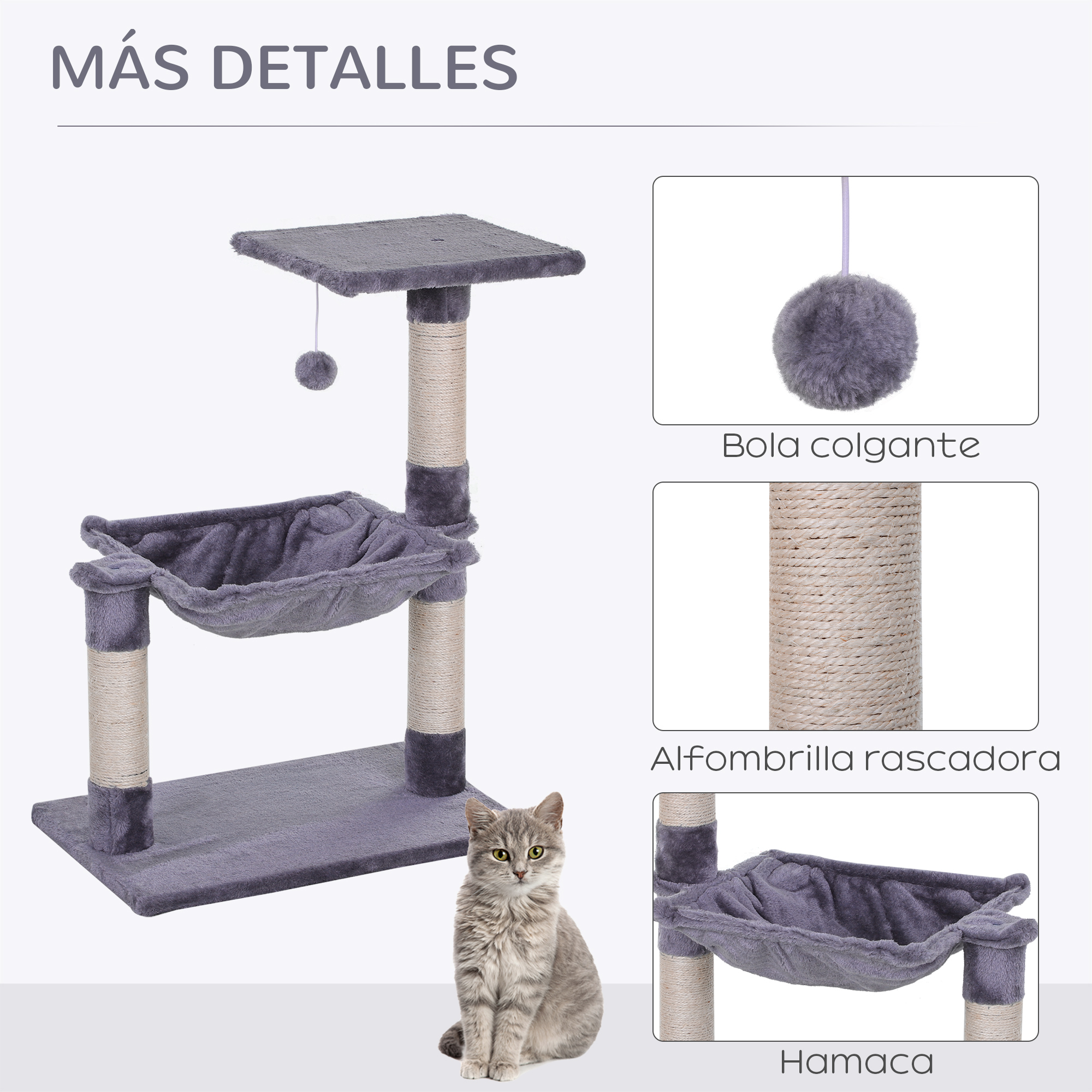 Árvore para gatos PawHut cinza