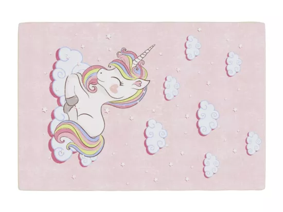 Tapis enfants rose 160x230 cm licorne antidérapant lavable