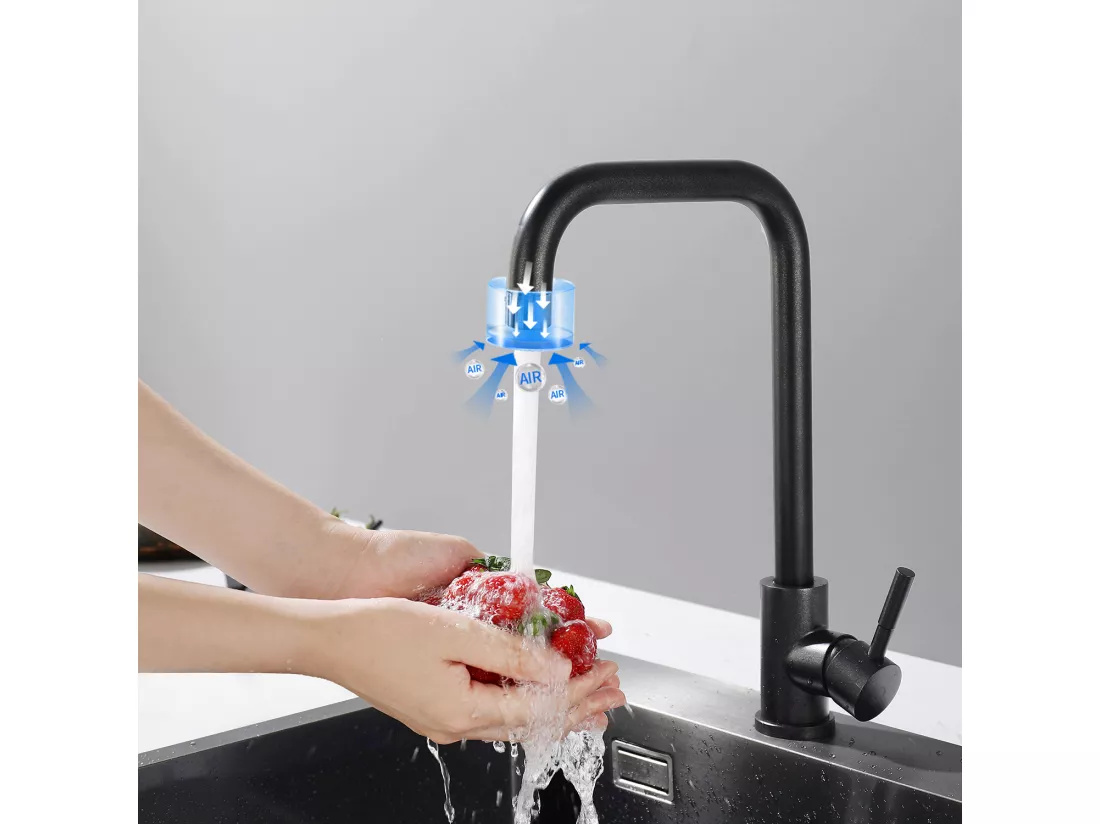 CECIPA MAX Robinet Cuisine Noir Nacré, Mitigeur Cuisine Noir Mat à Poignée Unique, Rotation à 360°, Robinet Mitigeur Cuisine en Acier Inoxydable