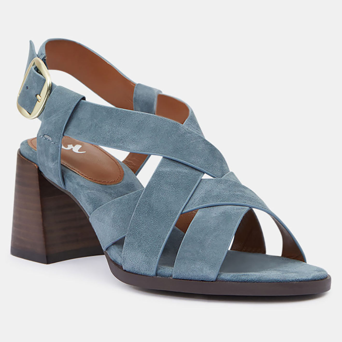 Galeries Lafayette Sandales à talon en Cuir bleu jean - Talon 7 cm