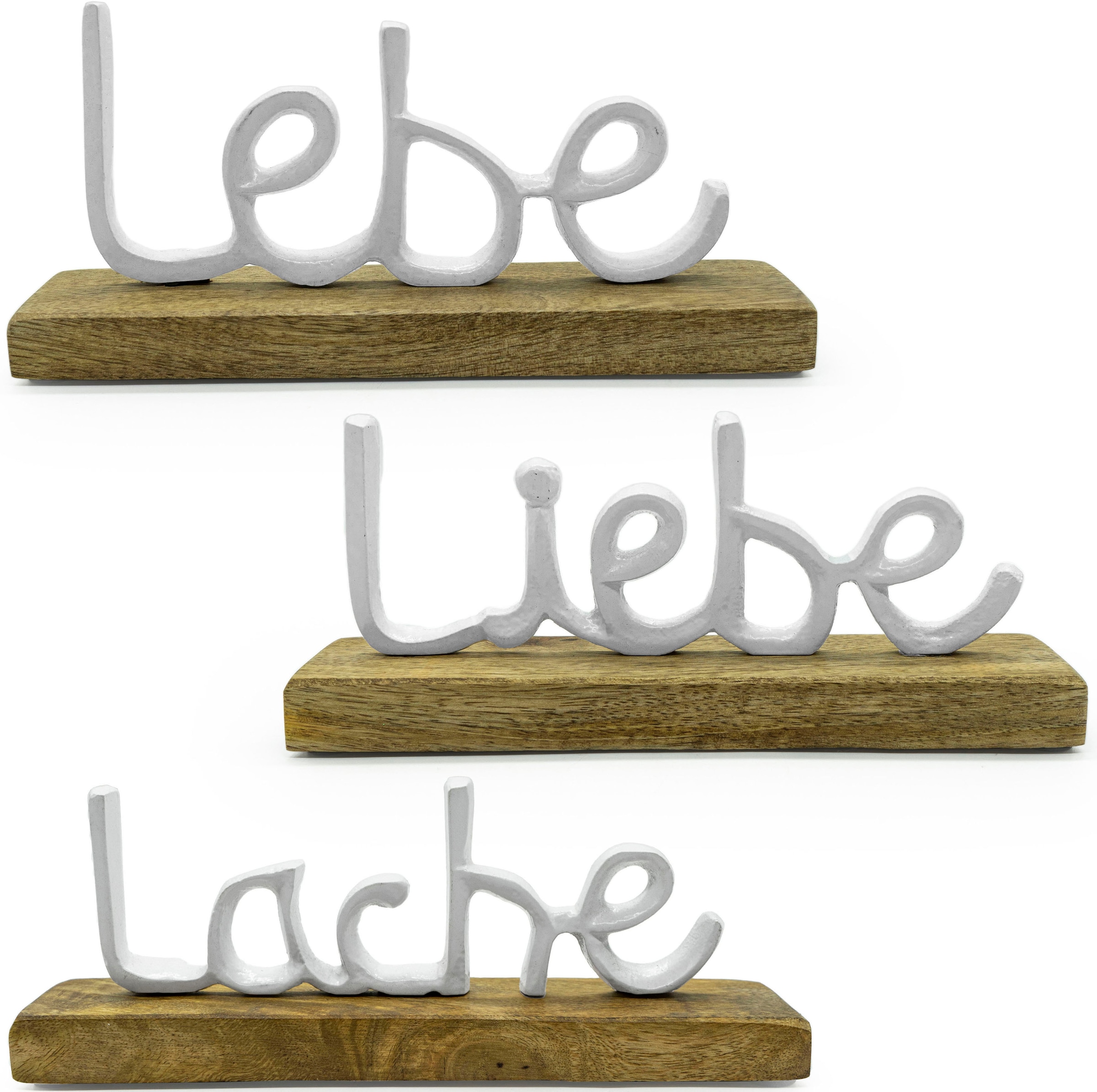 NOOR LIVING Deko-Schriftzug »Lebe, Liebe, Lache« aus Holz und Aluminium
