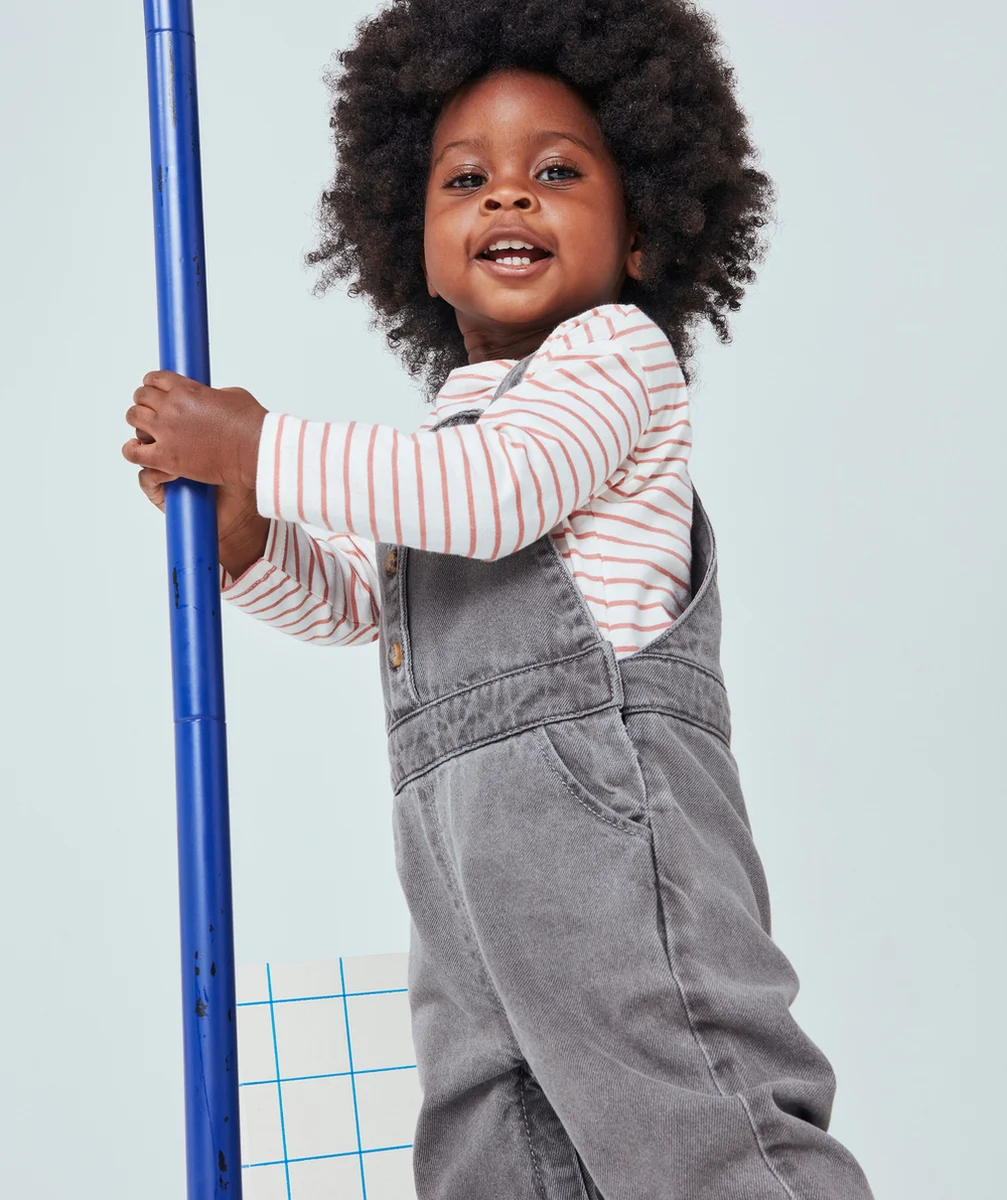 SALOPETTE BÉBÉ FILLE EN DENIM LOW IMPACT GRIS