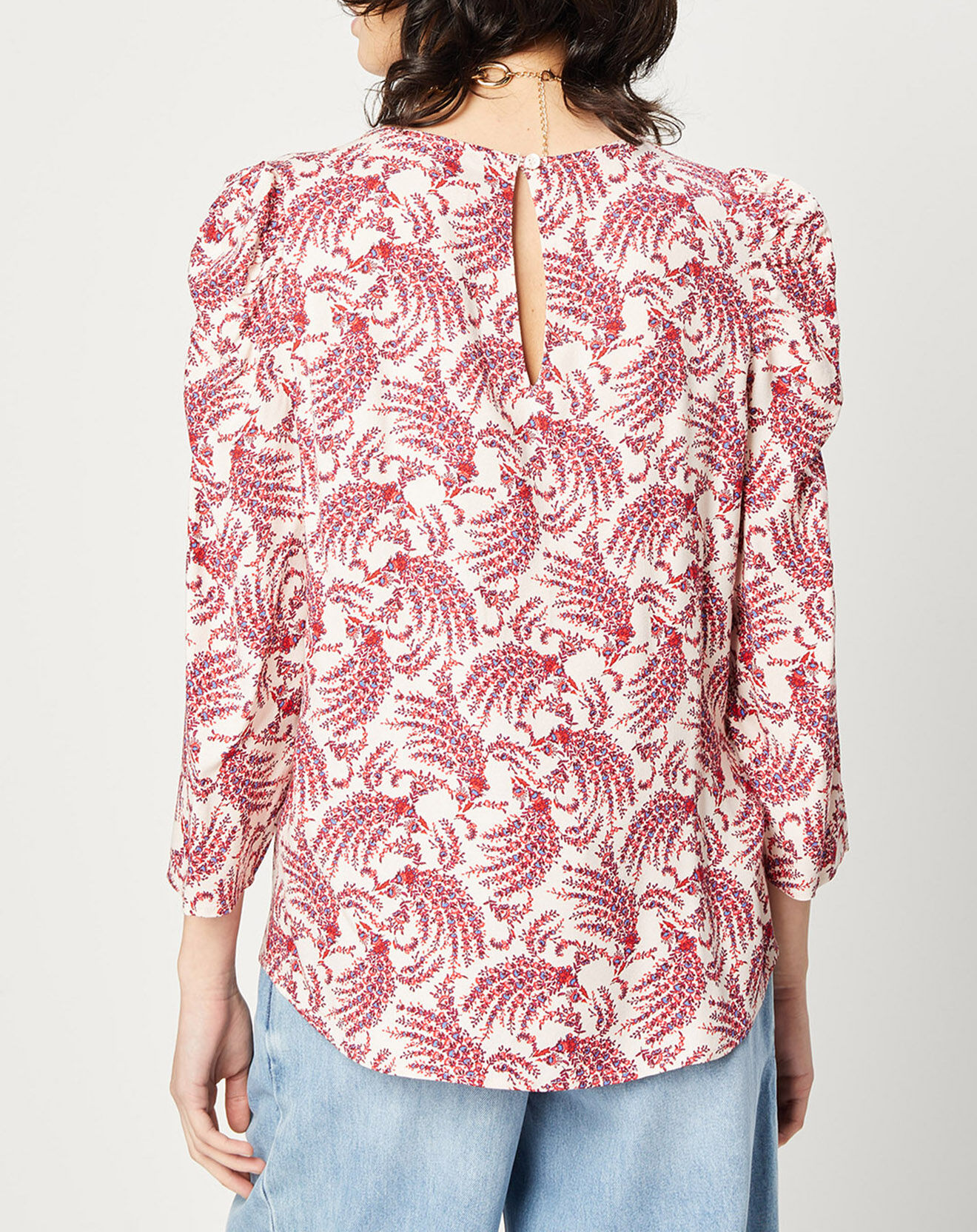 Esprit Blouse fluide imprimée rouge/écru