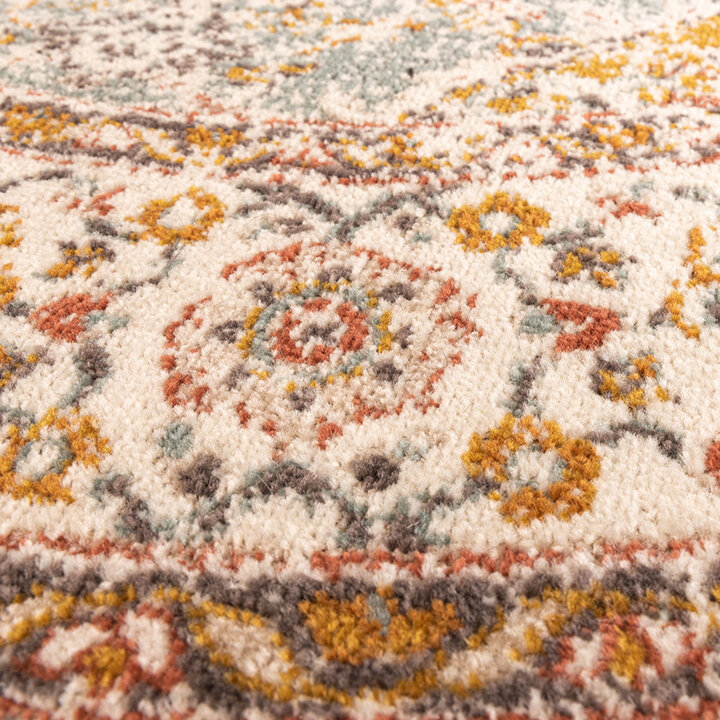 Rond vintage vloerkleed - Thirza Medaillon Lichtblauw/Geel