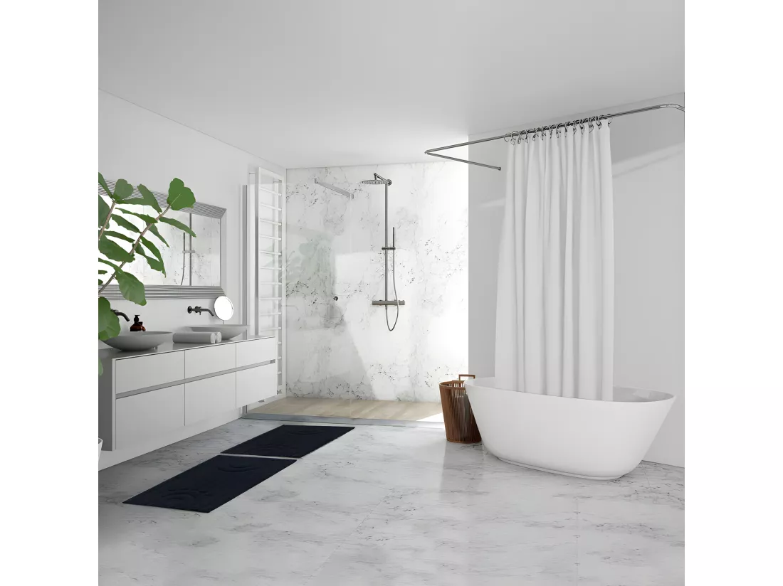 Tapis de salle de bain 40 x 60 cm en coton gris avec motifs - GEORGES