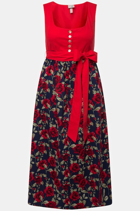 Dirndl, Blüten, Bindeband, Carree-Ausschnitt, ärmellos