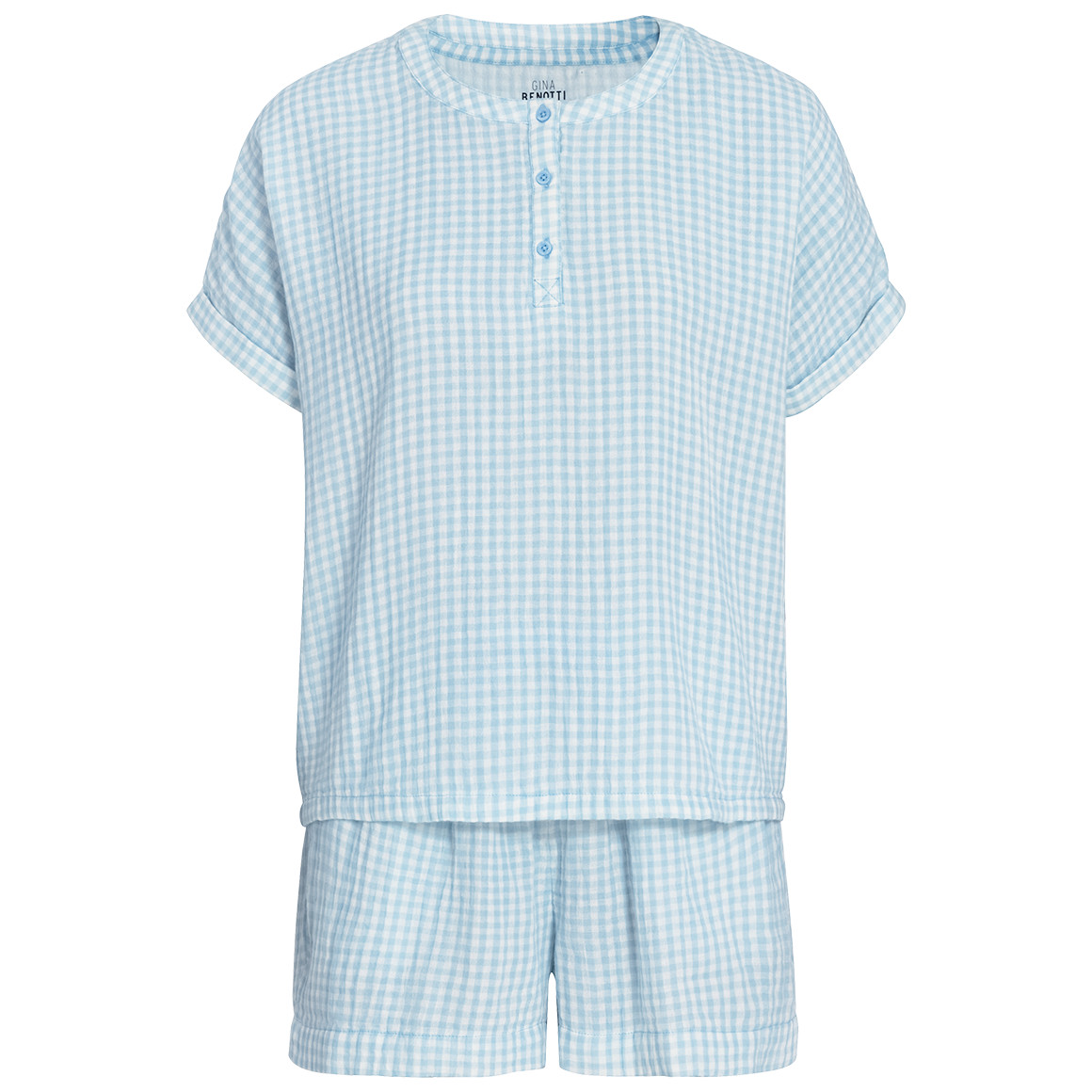 Gina Benotti Damen Musselin-Shorty mit Karo-Muster weiss / hellblau