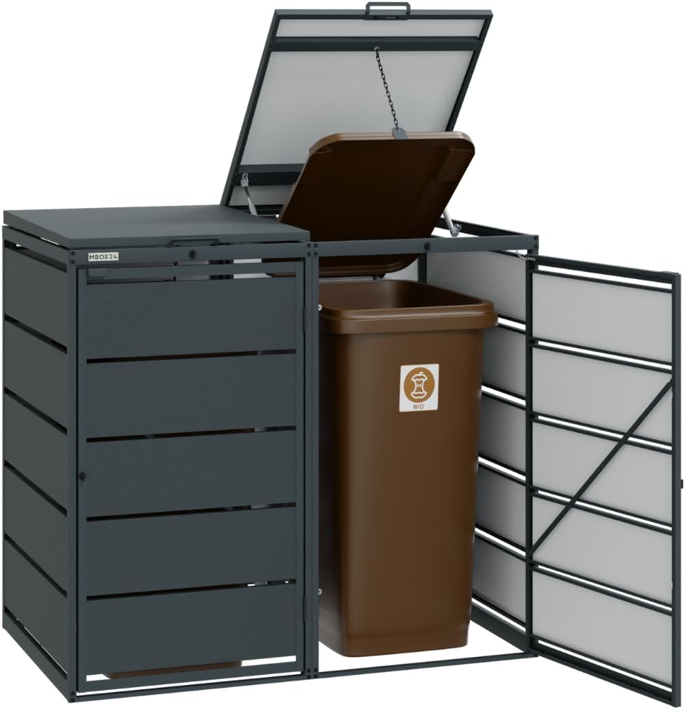Classic Mülltonnenbox für 2 Mülltonnen (240L) aus verzinktem Stahl, 2er Metall Mülltonnenverkleidung in Anthrazit, robust & wetterfest