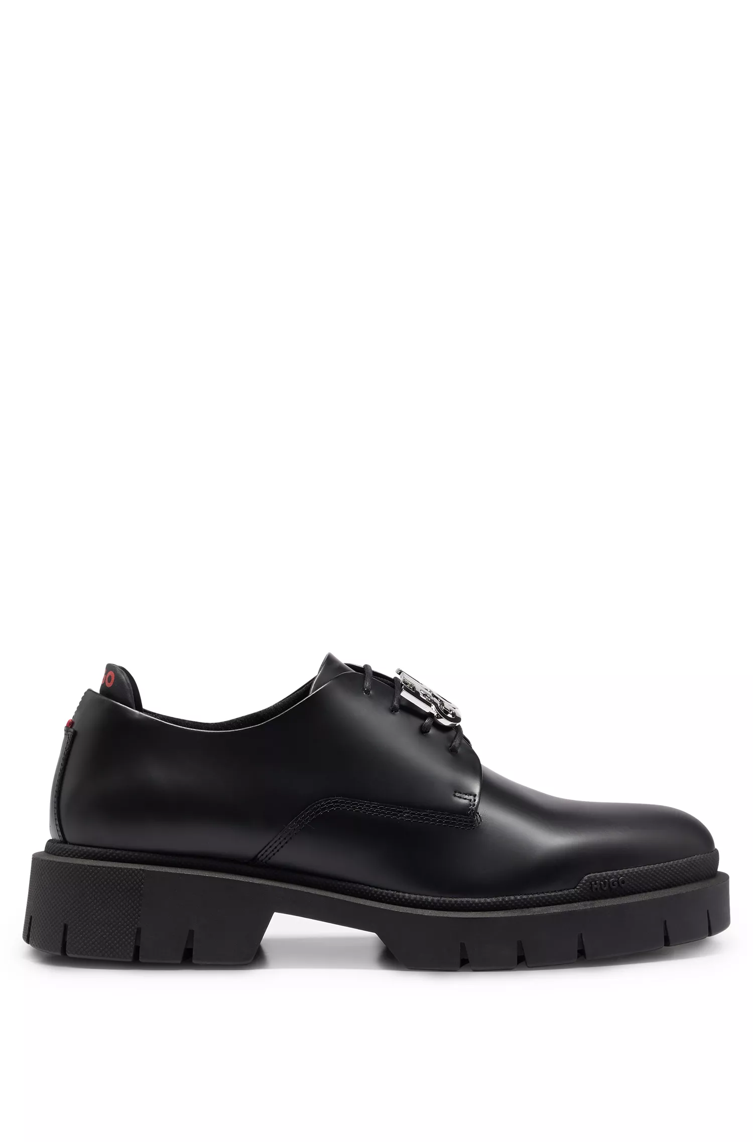 Sapatos Derby HUGO em couro vermelho com detalhe de cadarço com o logotipo.