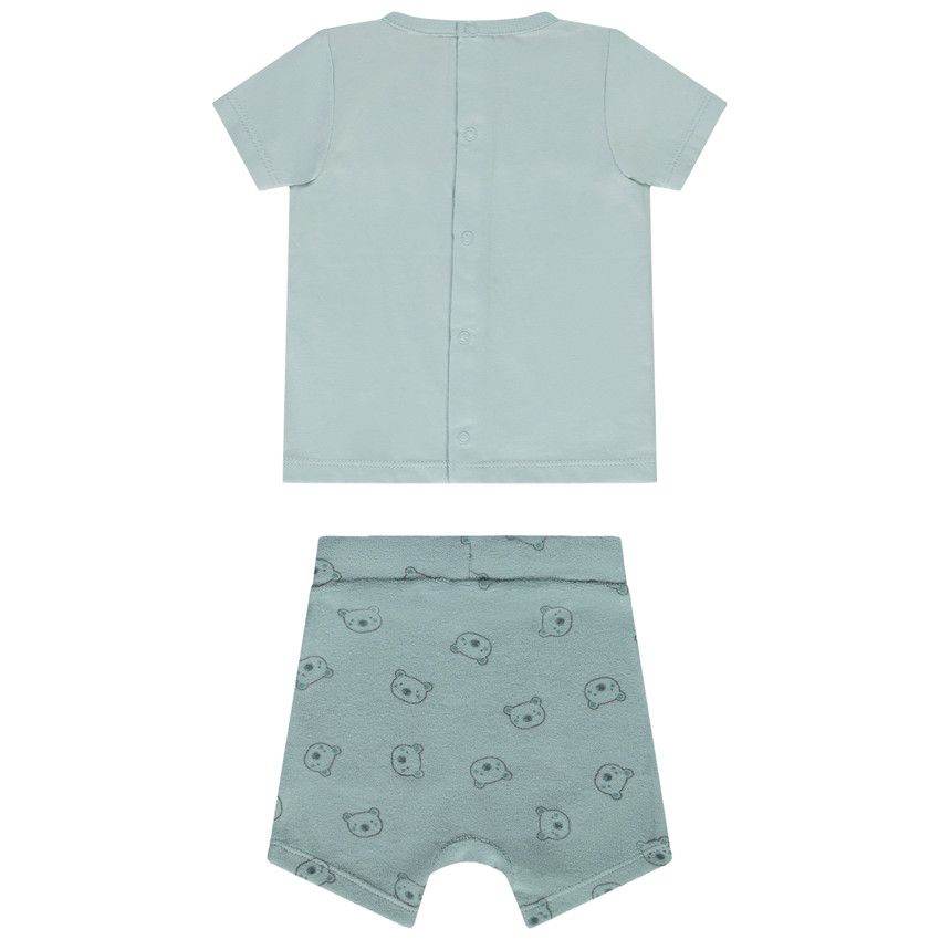 Ensemble court 2 pièces en éponge motif ourson pour bébé garçon - Bleu