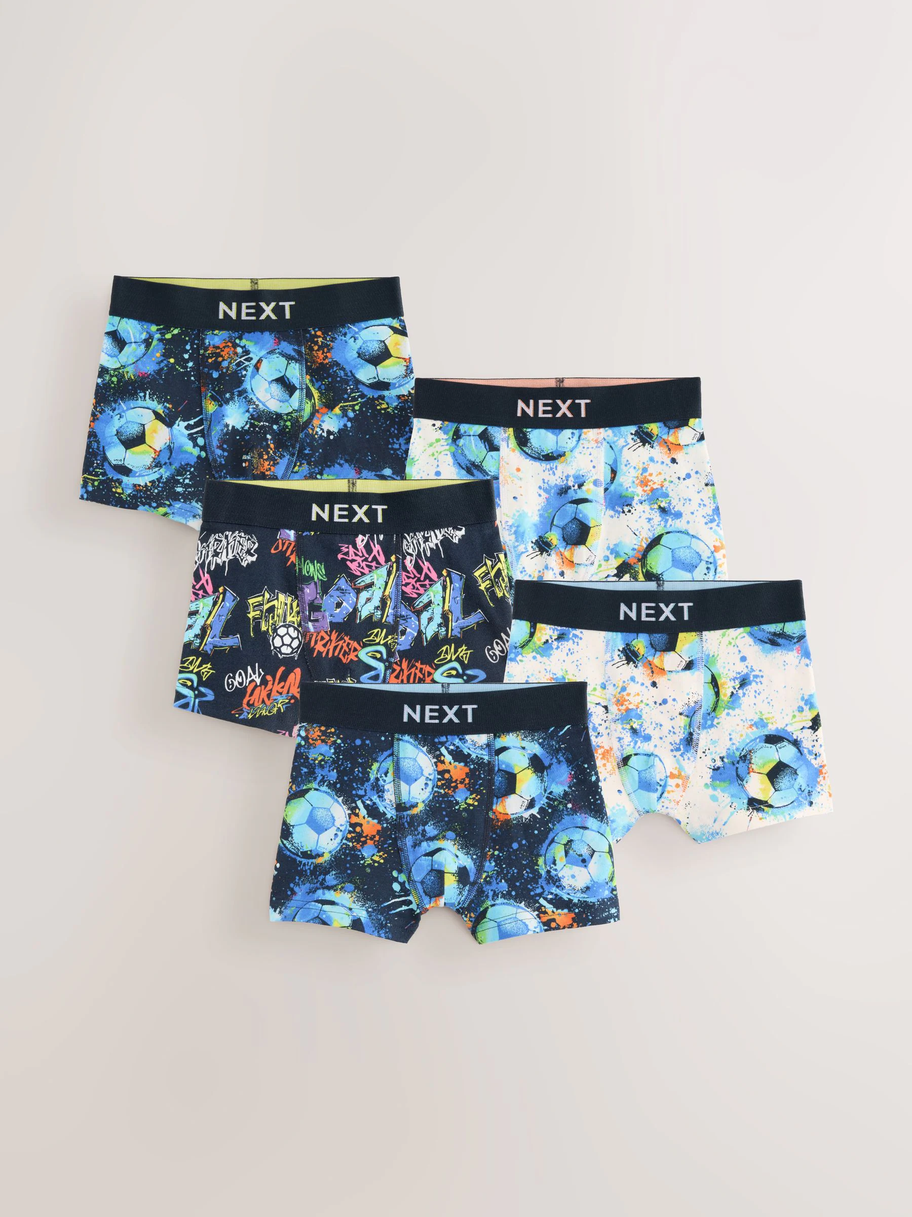 Blauw voetbalprint - Verpakking van 5 boxers (2-16jr)