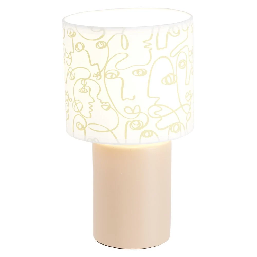 Lampe à poser faïence abat jour motif line art visage