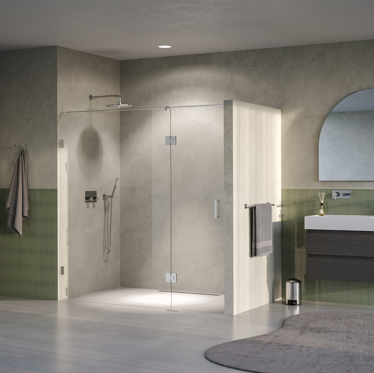 Brauer Void profielloze nisdeur 190cm met draaideur 70cm aan glas RVS geborsteld PVD