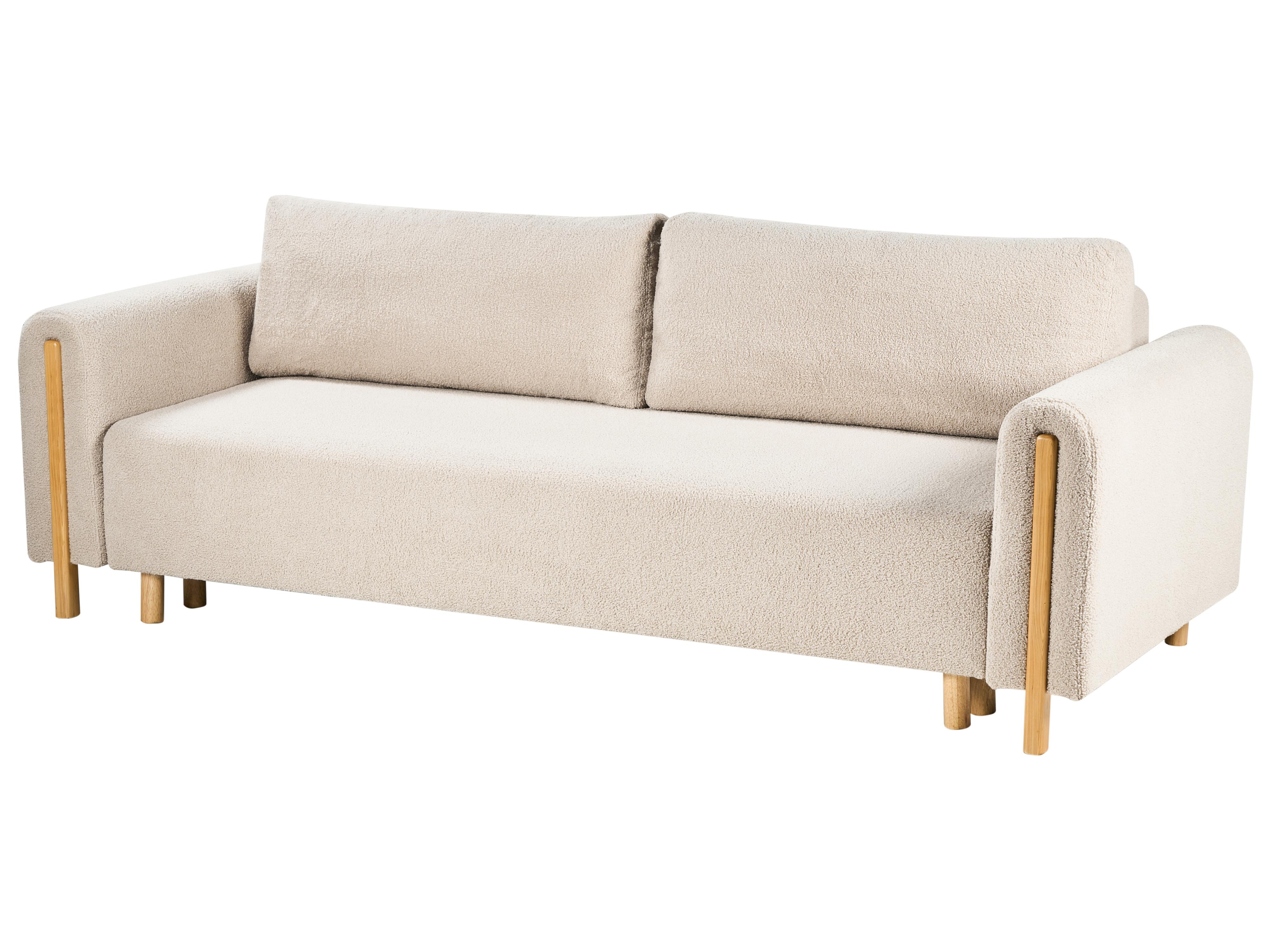 Slaapbank 3-zits KVAM Bouclé Lichtbeige met opbergruimte