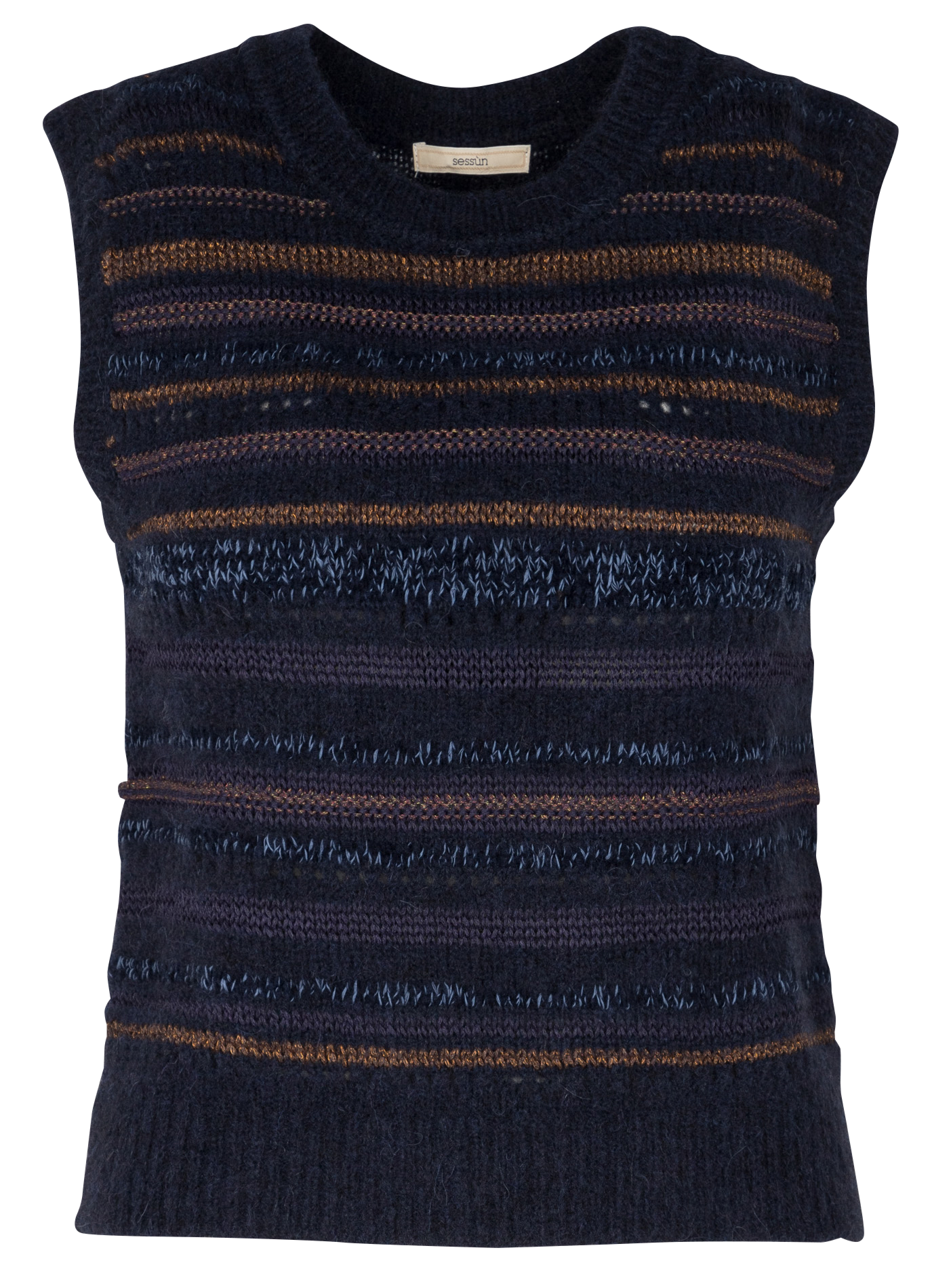 VALNO - Pull sans manches à rayures fantaisies | Bleu