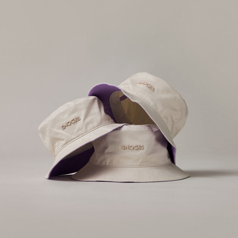 Bucket Hat aus Bio-Baumwolle Beige/Lila
