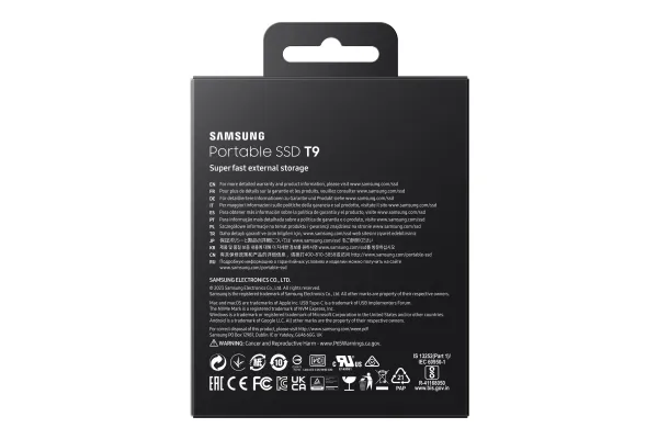 Samsung T9 MU-PG2T0B - SSD - krypteret - 2 TB - ekstern (bærbar) - USB 3.2 Gen 2x2 (USB-C stikforbindelse) - 256-bit AES - sort