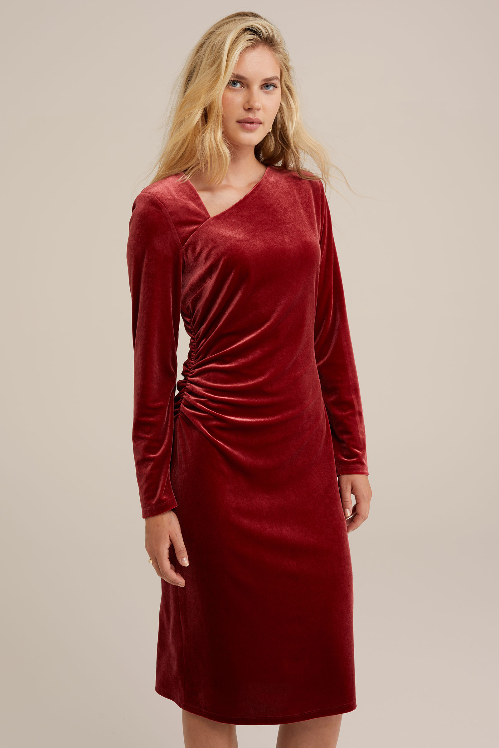 velvet jurk WE Fashion Donkerrood