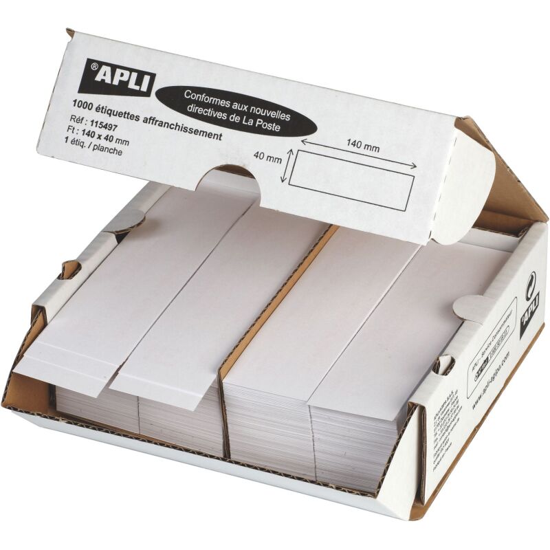 Etiquette affranchissement 1 de front 140 x 40 mm Apli Agipa blanche - Boîte de 1000