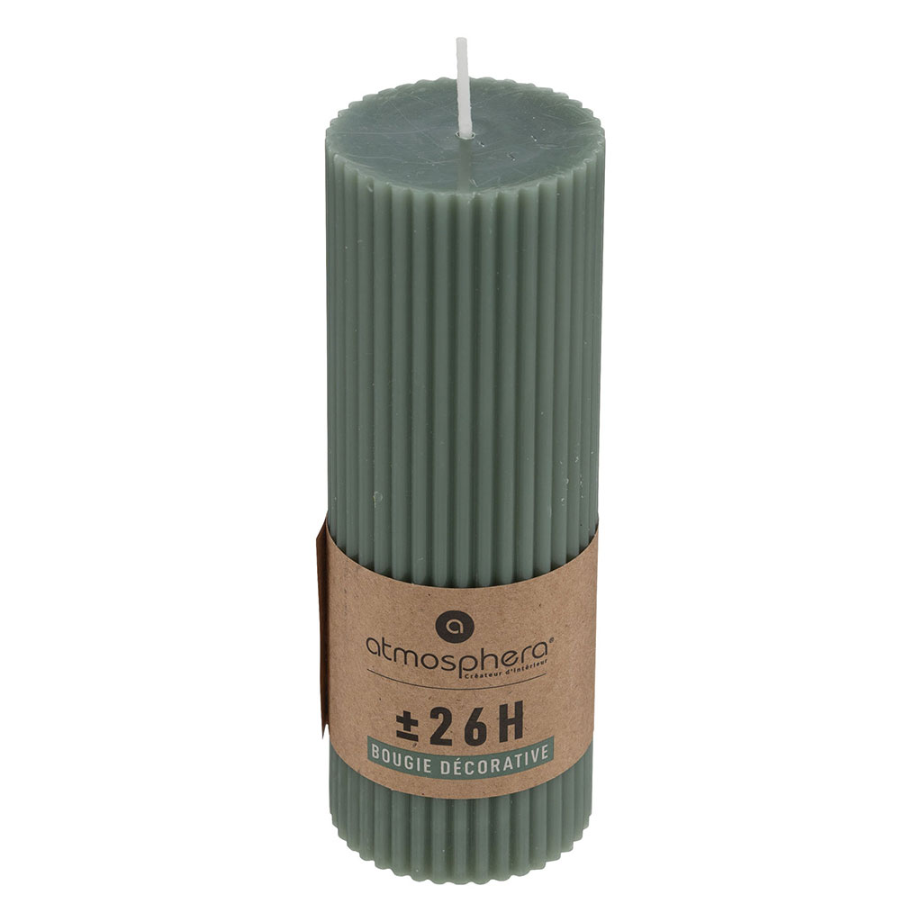 Bougie ronde cannelée vert céladon D 5x14cm