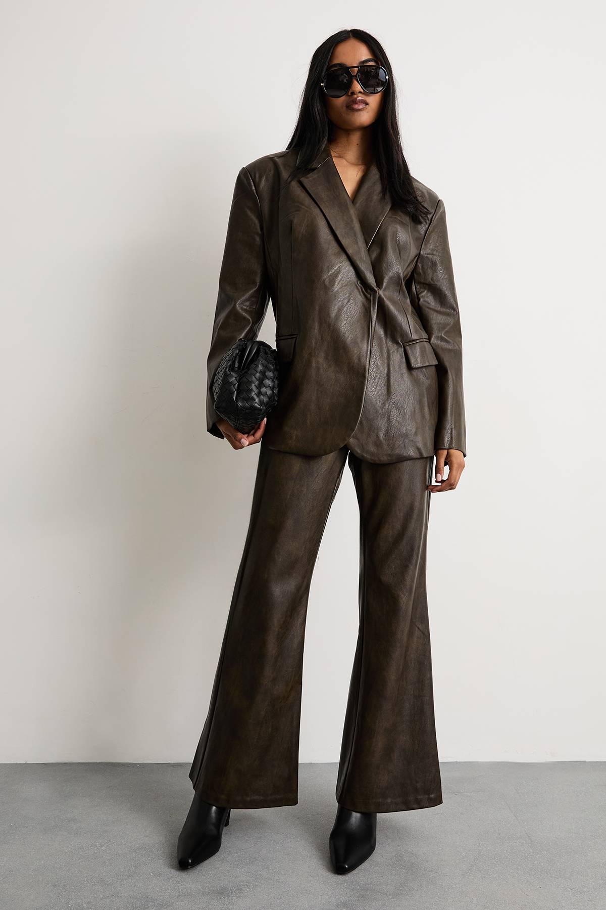 Warehouse Pantalon Évasé en synthétique à Taille Nette Co-ord