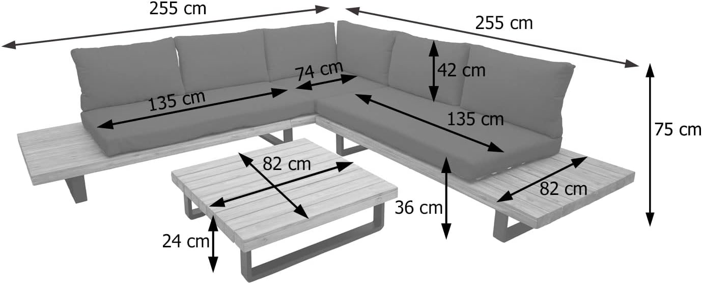 Mendler Garten-Garnitur HWC-H54, Garnitur Sitzgruppe Lounge-Set, Spun Poly Akazie Holz FSC® Alu - Hellbraun, Polster hellgrau