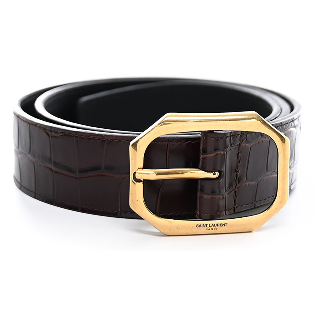 Saint Laurent Ceinture en Cuir effet croco marron - Neuf sans étiquette