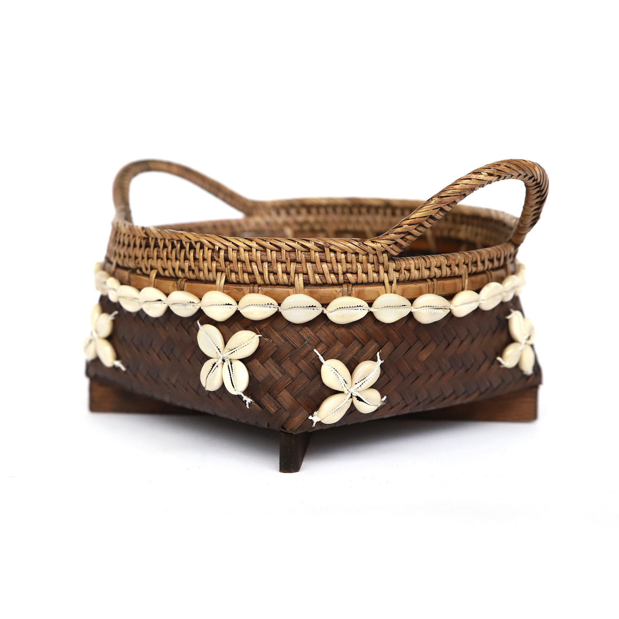 3er-Set Rattan-Körbe mit Muscheln, weiß, braun und rot von fischer's lagerhaus