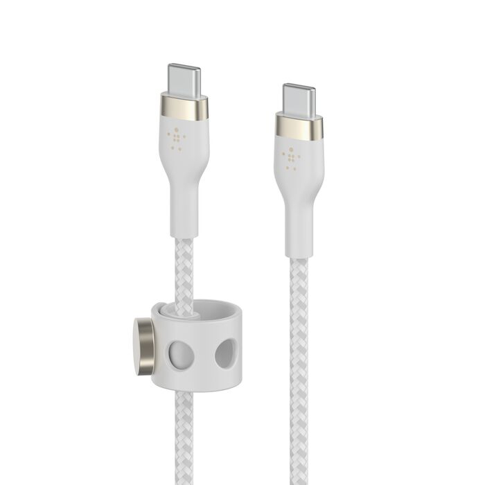 (1m) 60W Boost Charge Pro Flex USB C auf USB C Ladekabel Nylon Datenkabel Power Delivery mit Kabel Organizer (CAB011bt1MWH) - Weiss
