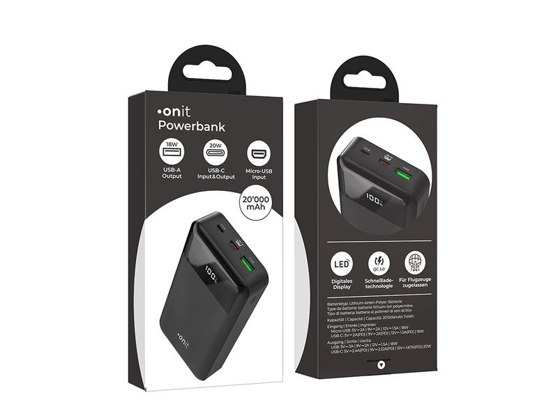 onit Powerbank 20000 mAh PD Powerbank mit Power Delivery für schnelles und intelligentes Aufladen