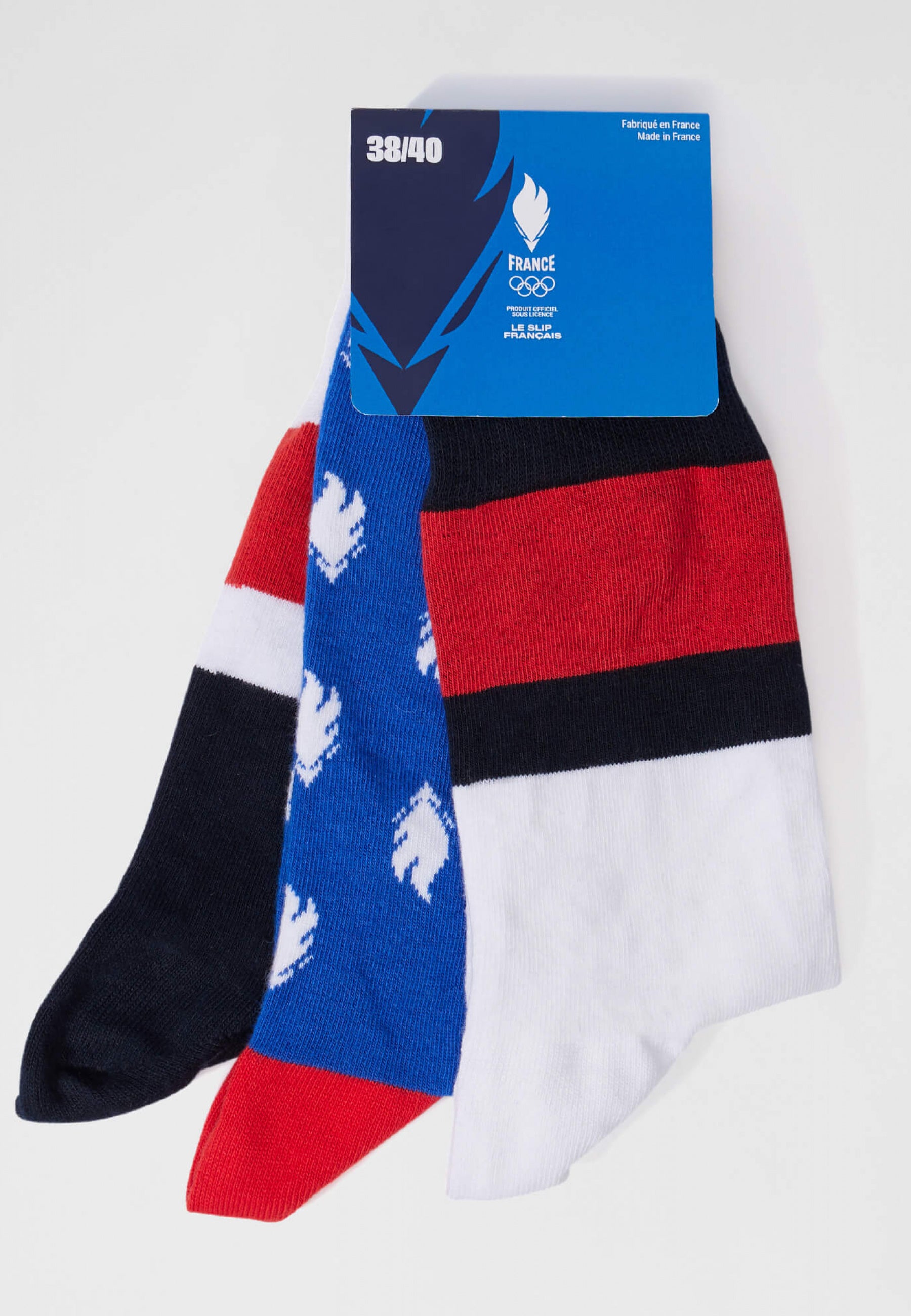 Trio de chaussettes mi-hautes en coton-Pack Trio Chaussettes Lucas Equipe de France Blanc Coq