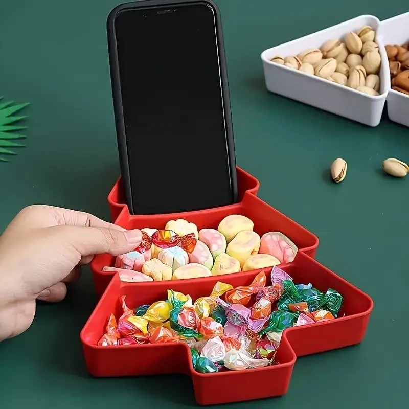 (25x18cm) 3-fach Weihnachts Party Snack Teller Wiederverwendbare Tannenbaum Apéro Schale für Chips / Nüsse / Süssigkeiten - Weiss