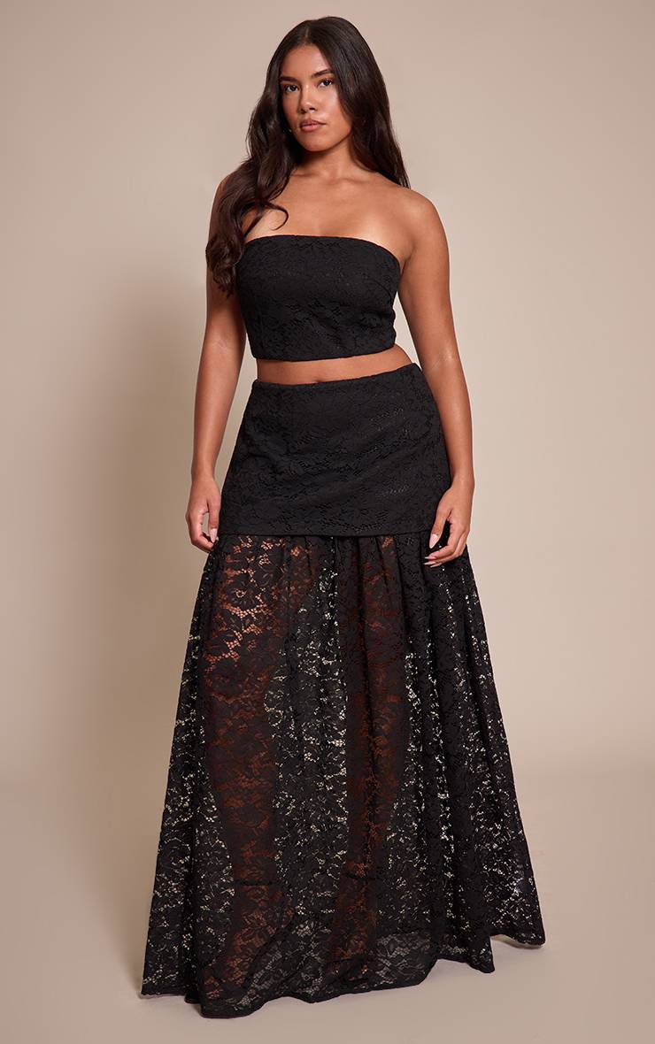 Noir Jupe Maxi À Ourlet Superposé En Dentelle Shape