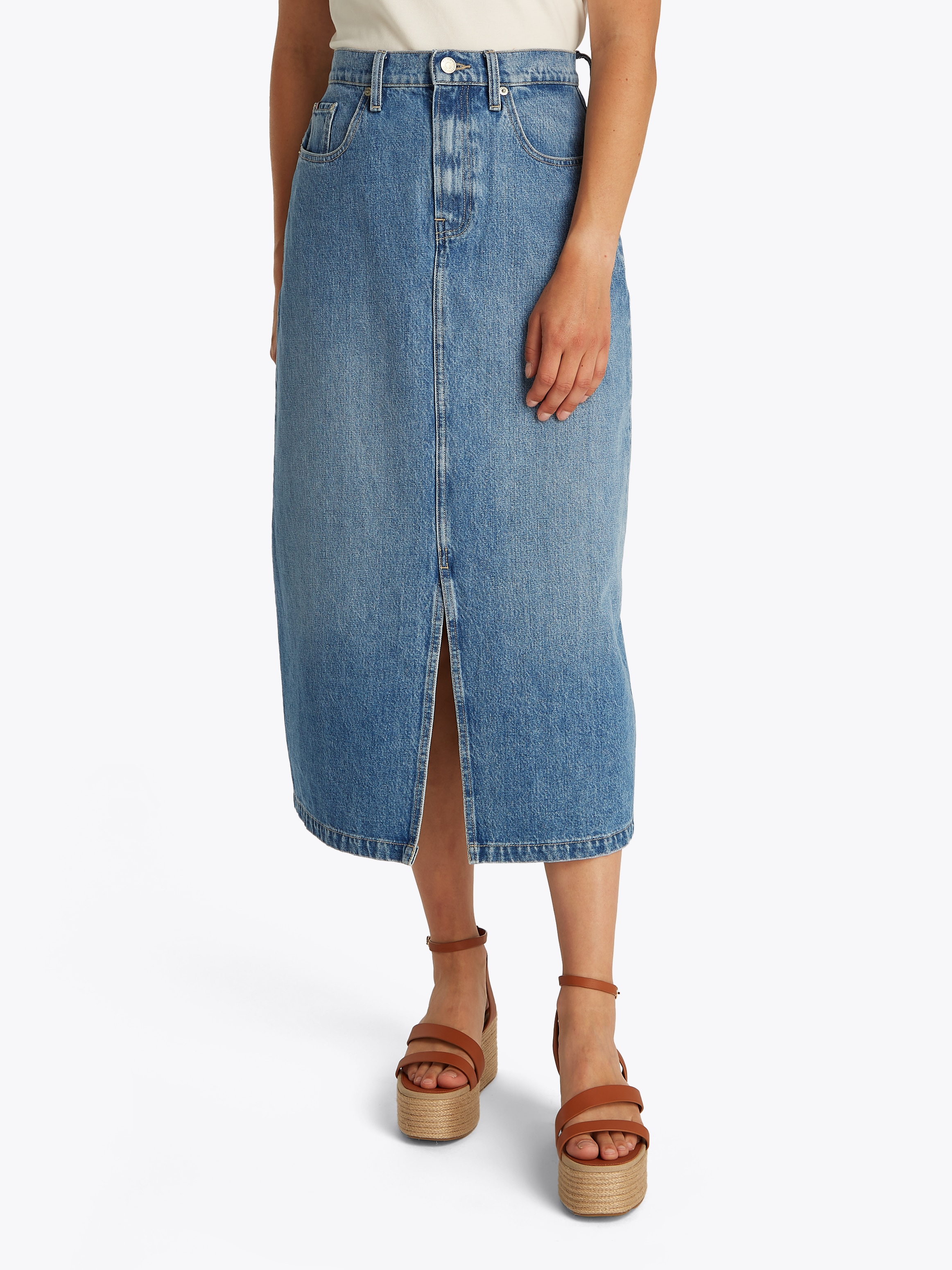 Tommy Hilfiger Jeansrock »DNM MIDI STRAIGHT SKIRT HW UMA« in blauer Waschung