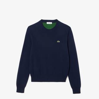 Pull col rond en double-face de coton Pullovers - Bleu - Lacoste - Femme