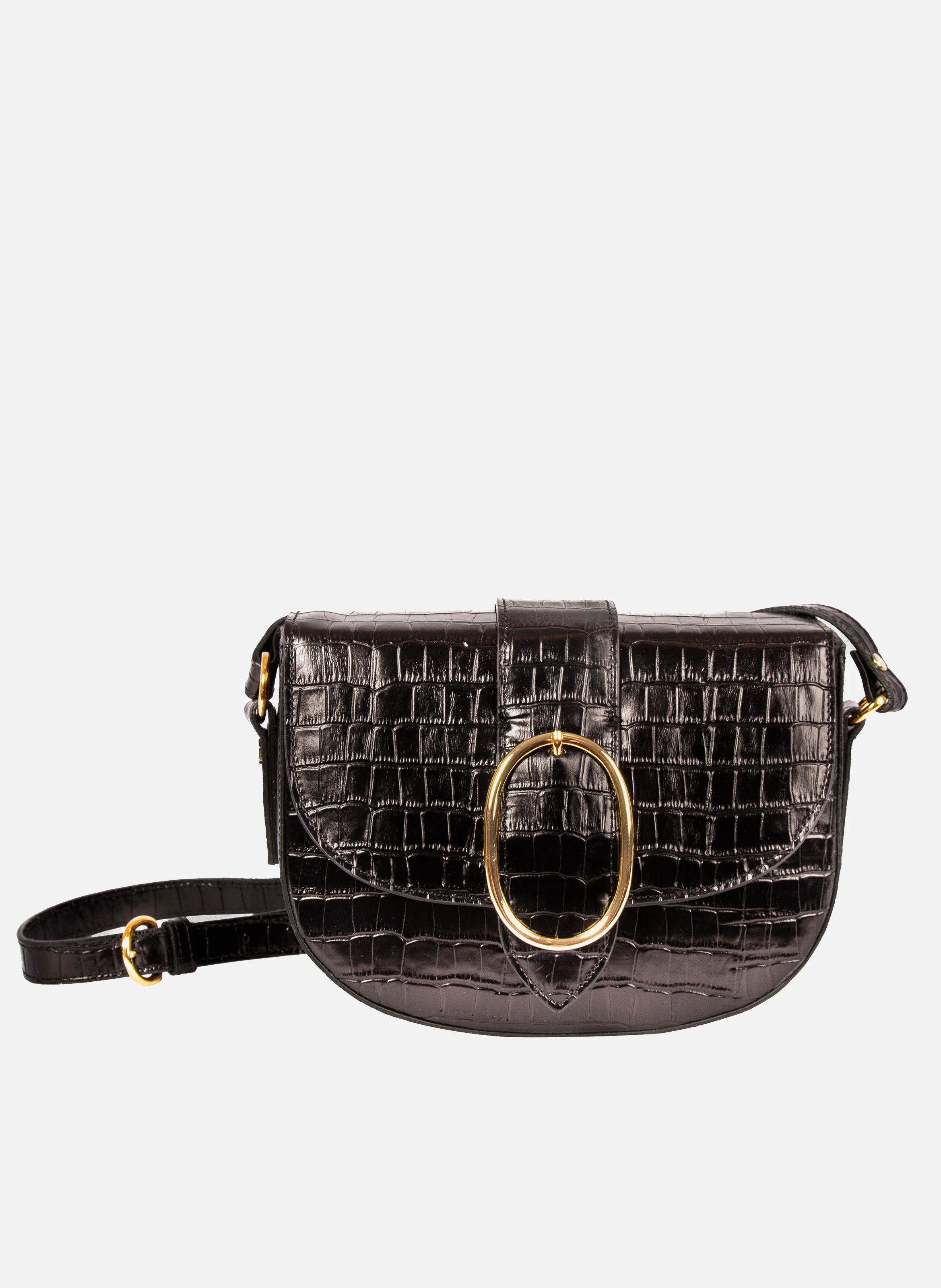Sac boucle cuir imprimé croco | Noir