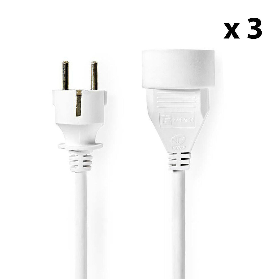 Nedis Lot de 3 rallonges électriques droites blanches - 3 m