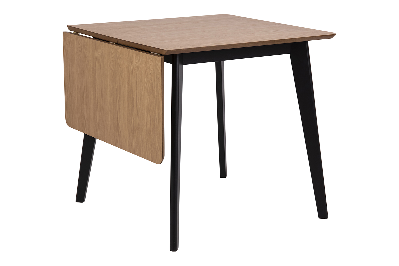 Roxby spisebord 80x80 cm + klaff i lakkert eikefiner med sorte ben.