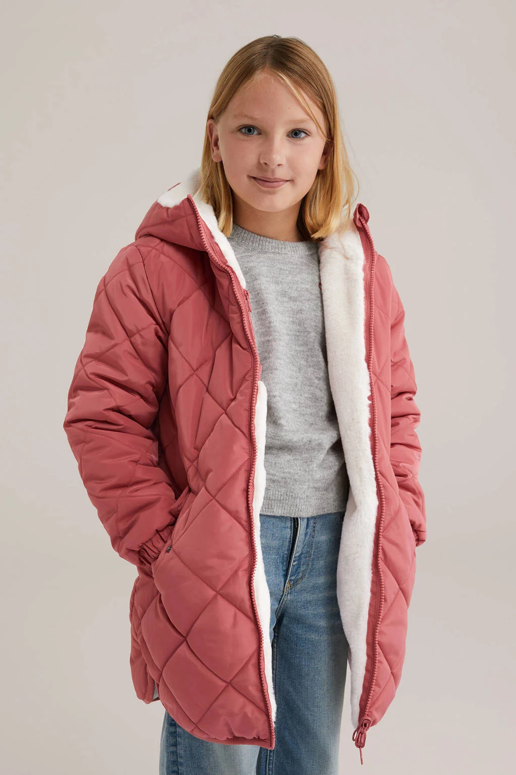 WE Fashion reversible jas winter roze