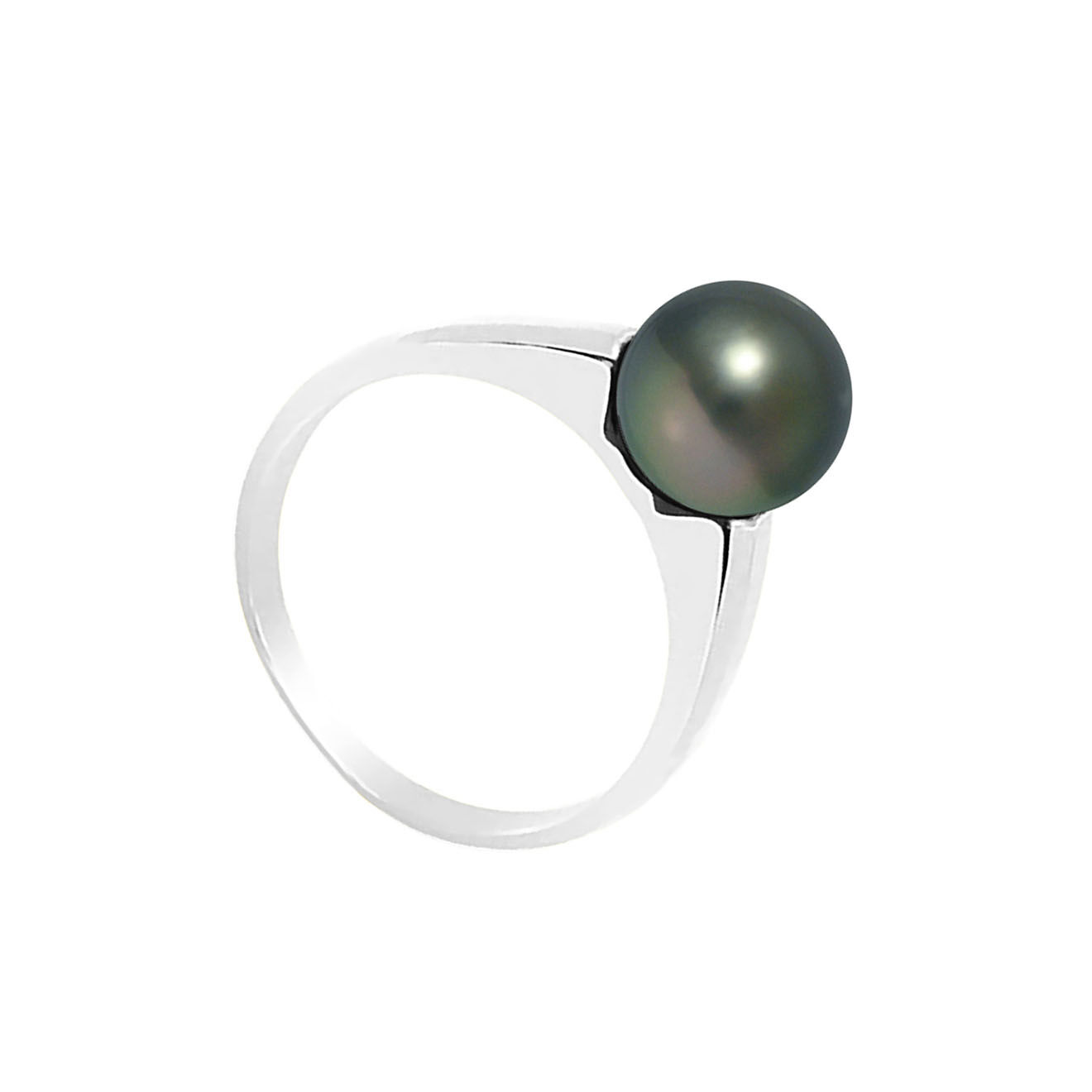 Mitzuko Bague Jonc Bombé Argent Perle de Culture de Tahiti verte