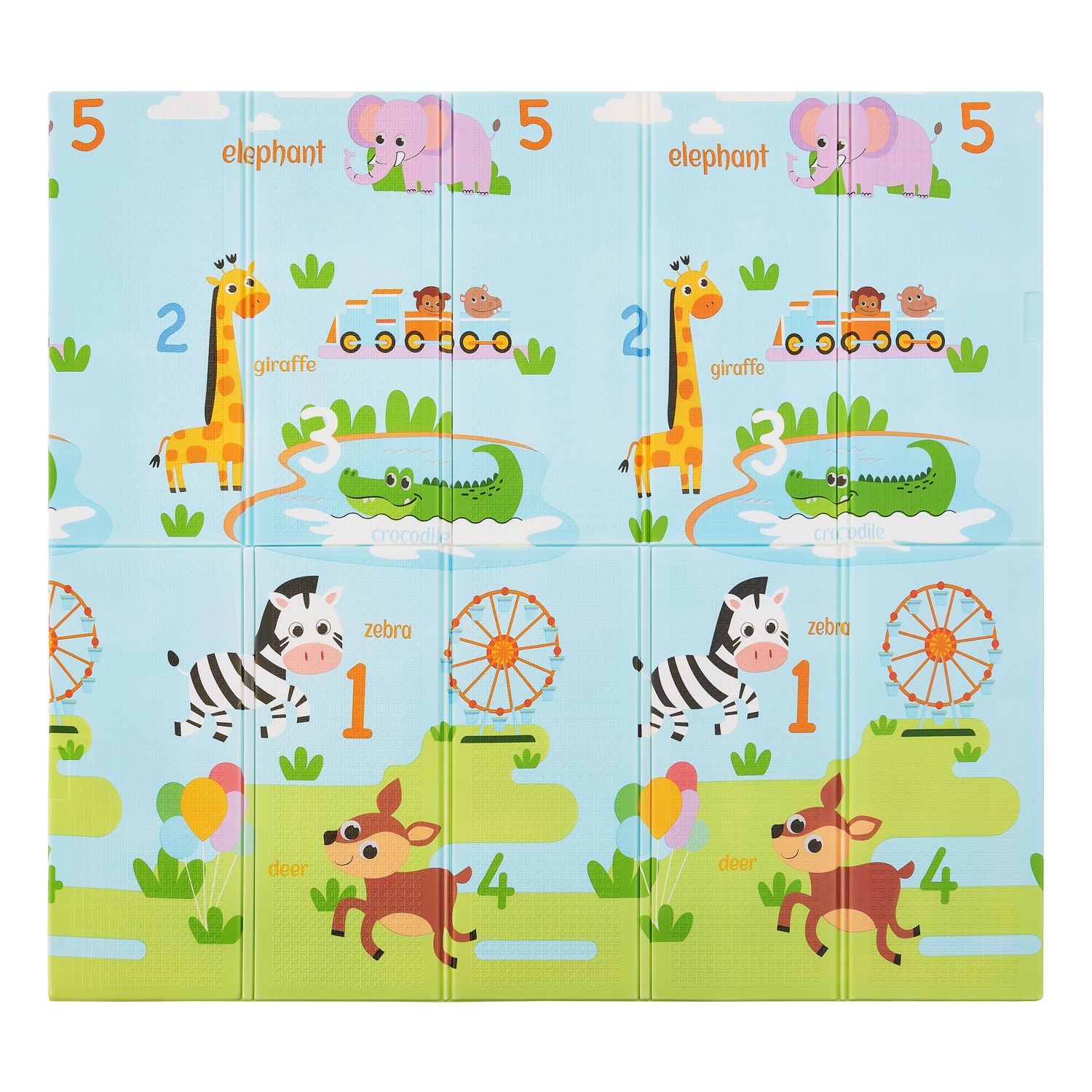 Juskys Kinder Spielmatte Stella 180x200 cm Tiere - XXL Matte Schaumstoff - faltbar & soft - Blau