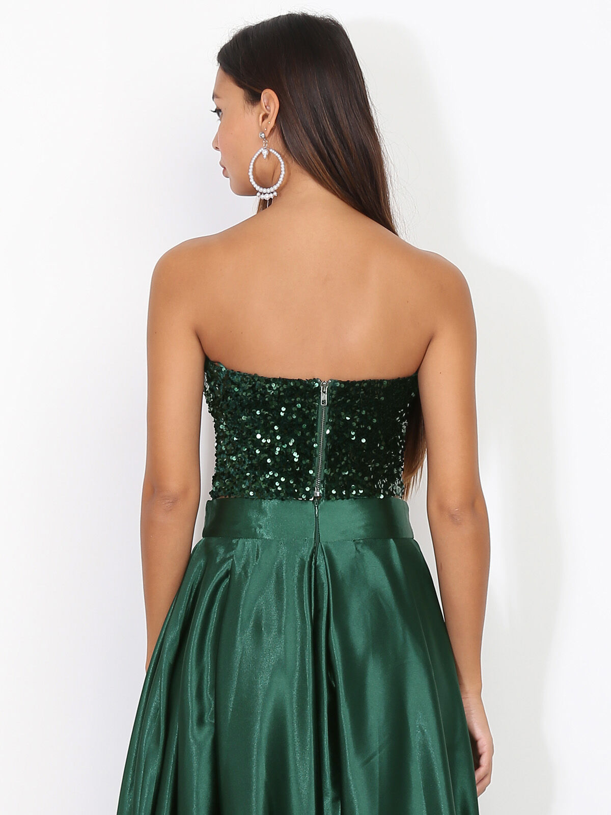 Bustier en velours brodé de sequins- Vert foncé