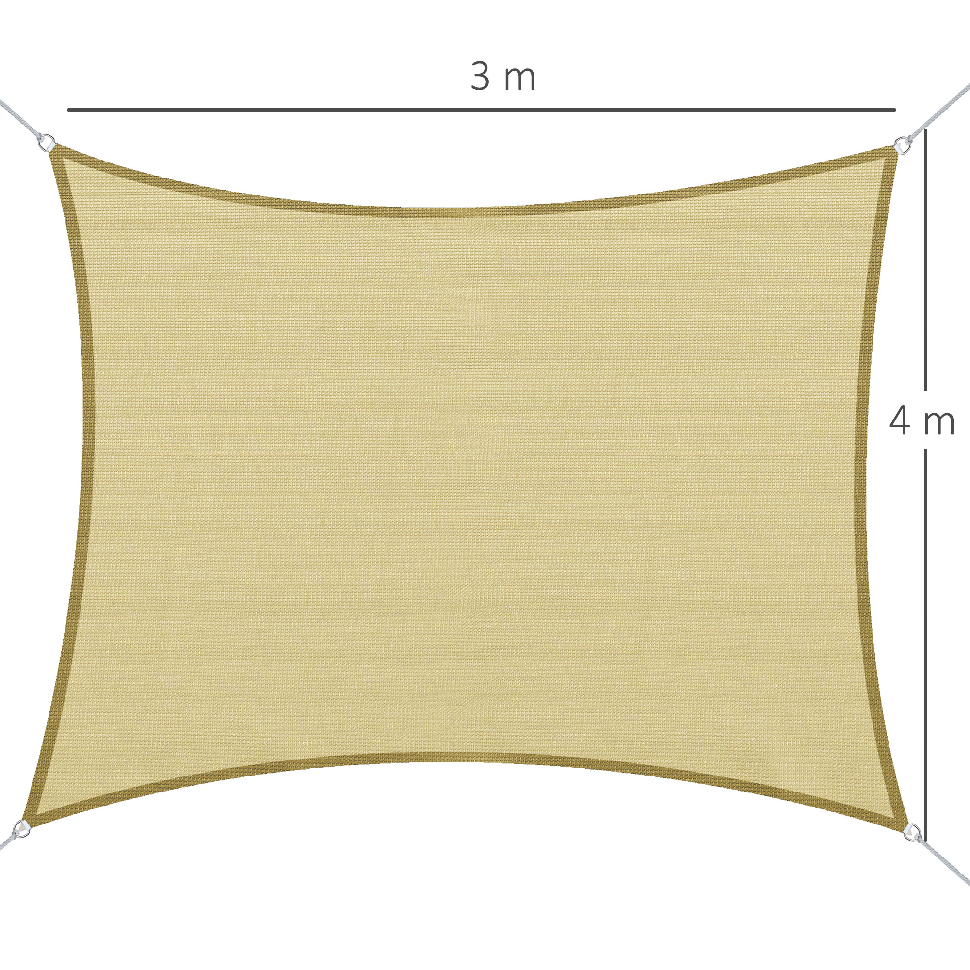 Outsunny - Vela de Sombra Retangular (vários tamanhos e cores), tamanho 3x4m, cor areia