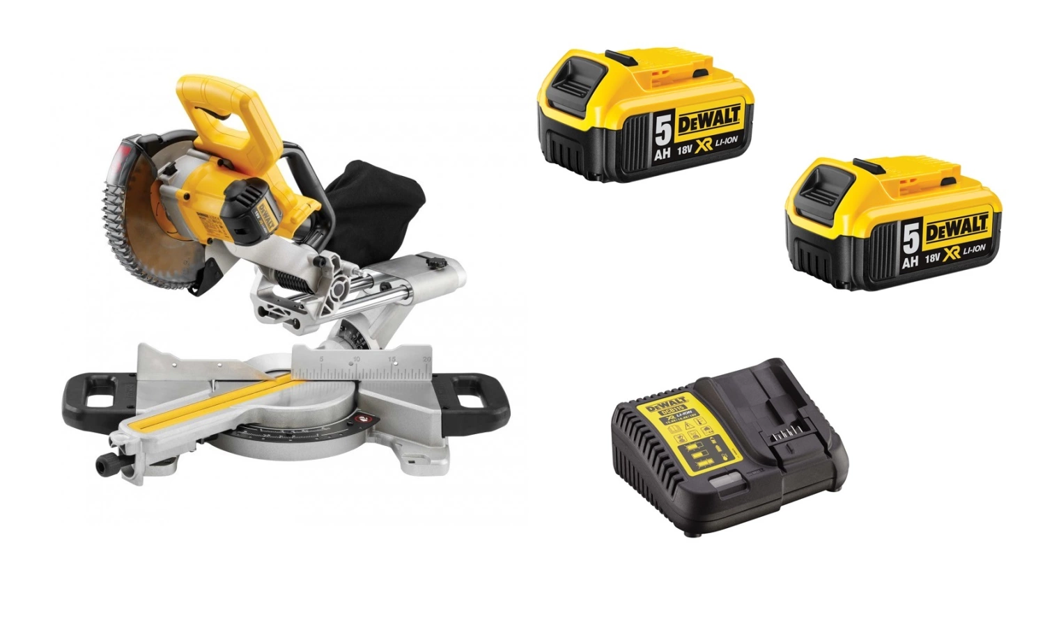 DeWALT DCS365P2 18V Li-Ion accu Afkortzaag set (2x 5,0Ah accu) - 184 x 16mm